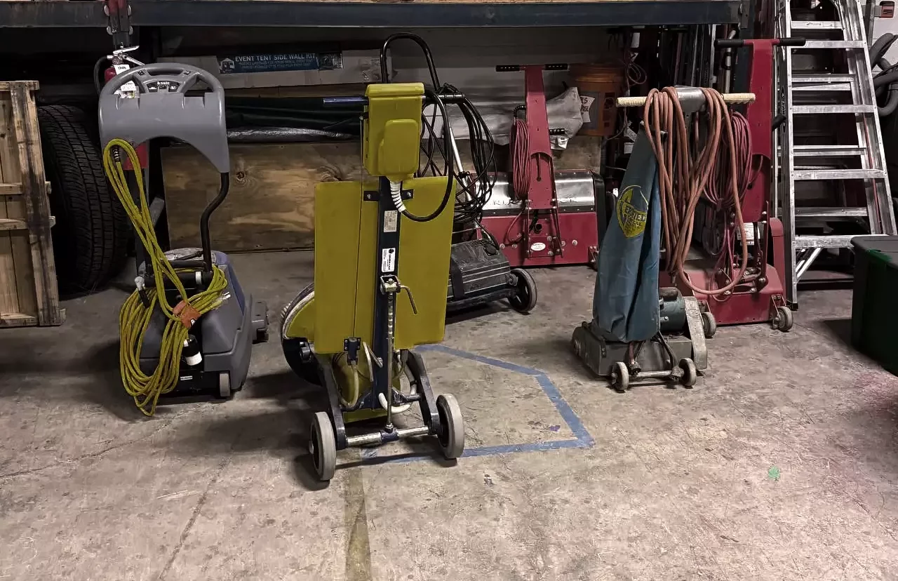 professional floor cleaning equipment in a warehouse